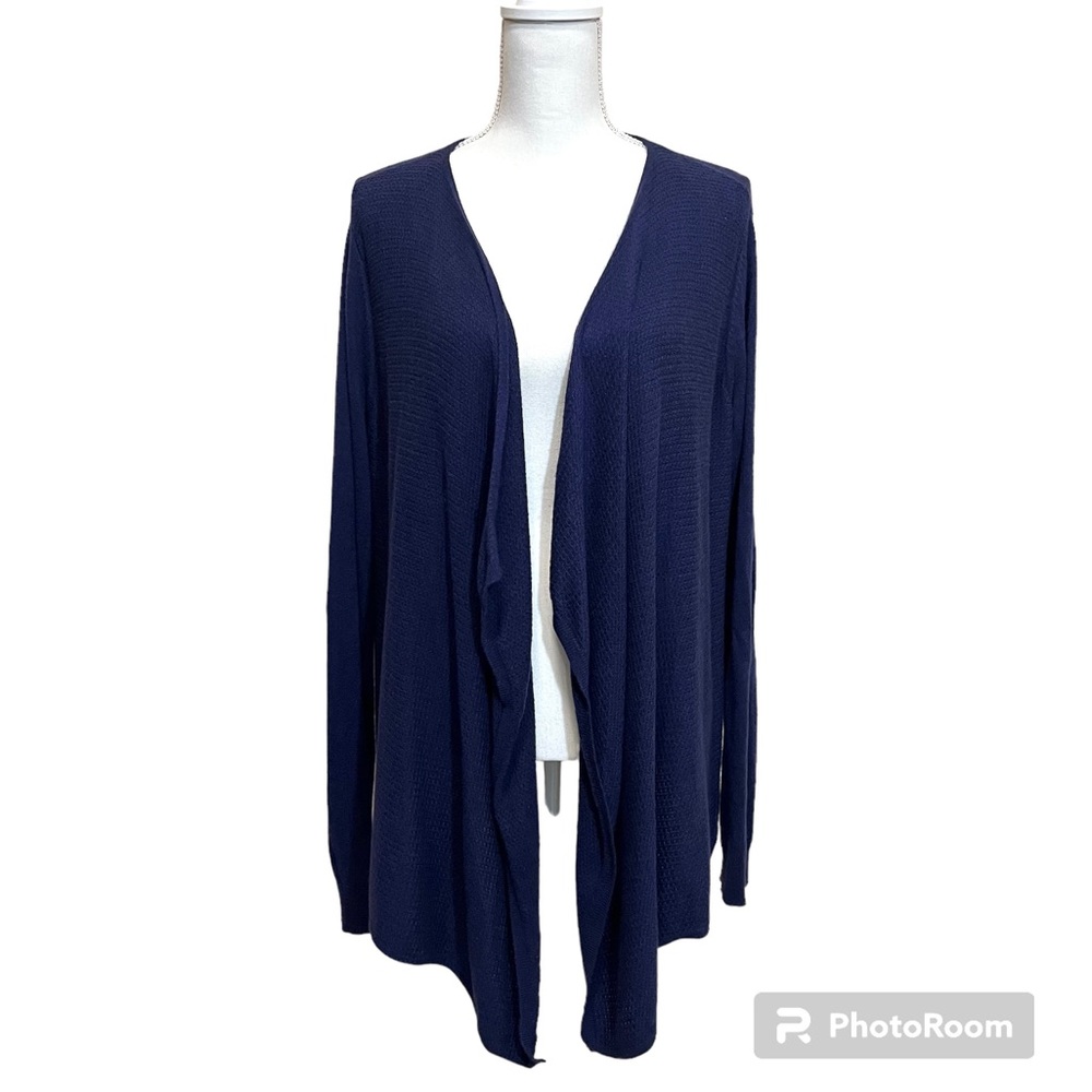 Lord & Taylor Wool Blend Navy Blue Open Cardigan Sweater